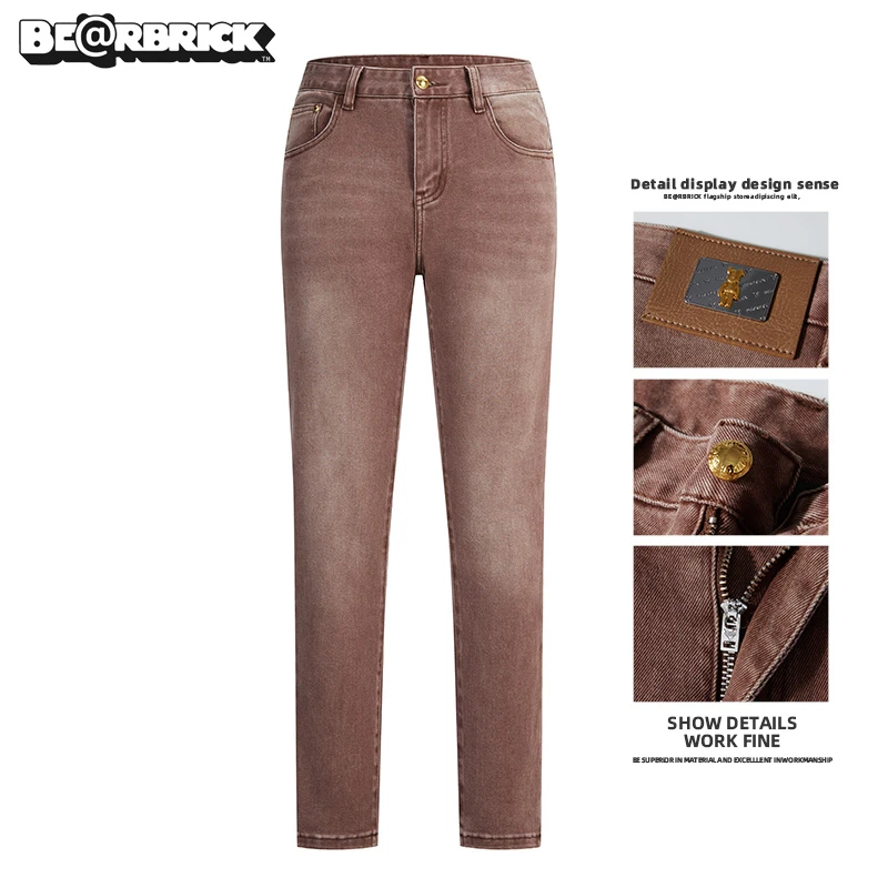 积木熊Be@rbrick【明星同款】流沙金男士牛仔裤秋季欧货轻奢修身裤