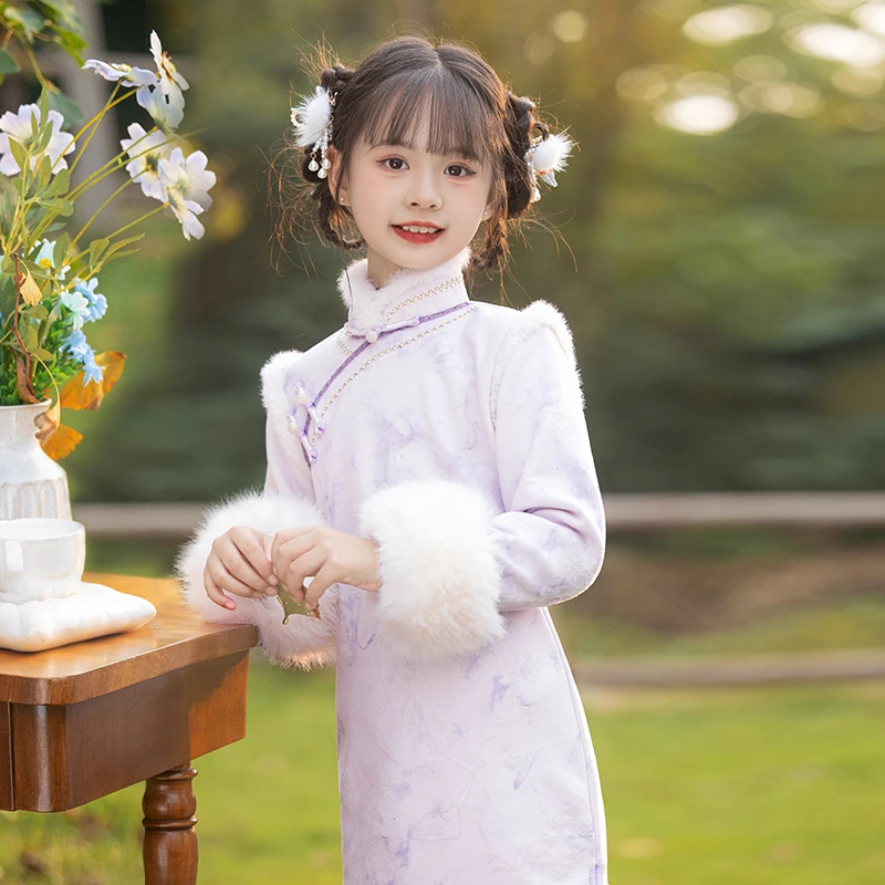 新中式儿童旗袍女童中国风连衣裙2025新款秋冬加绒小女孩童装改良