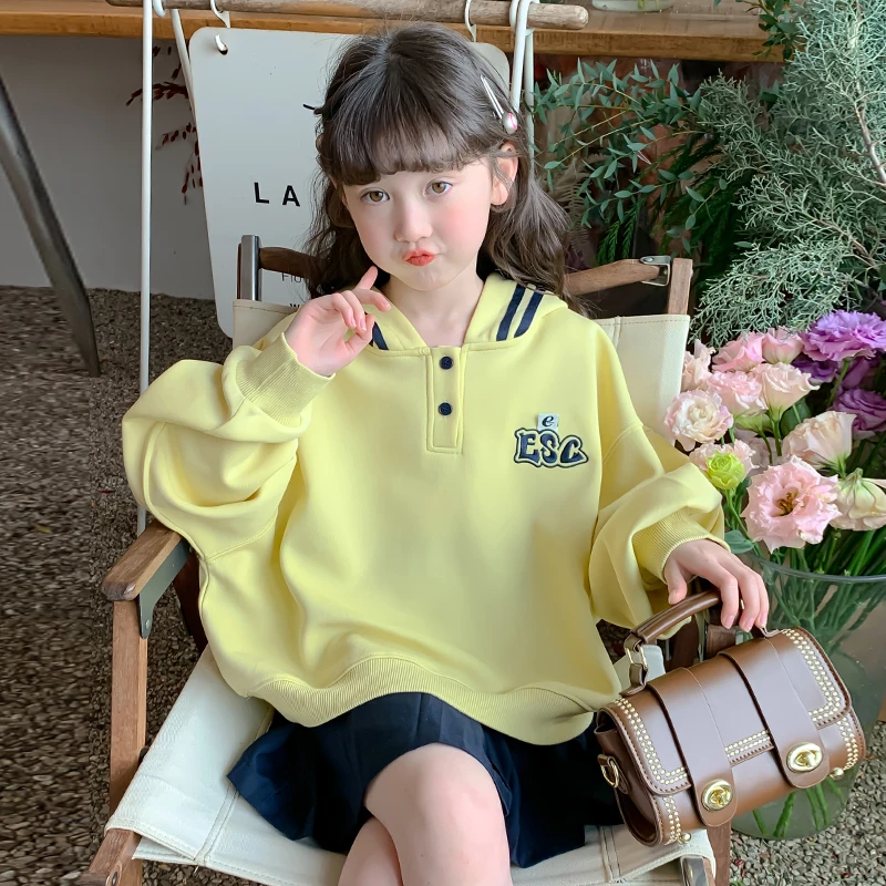 女童卫衣春装2025新款儿童洋气韩版宽松连帽衫女孩春秋款休闲上衣
