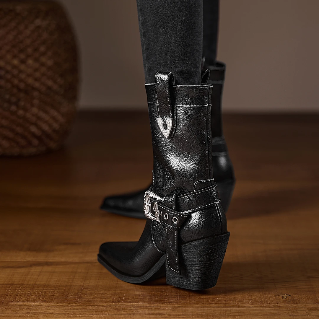 小个子增高7.5cm~靴子女款爆款2025新款复古西部靴秋冬高跟骑士靴