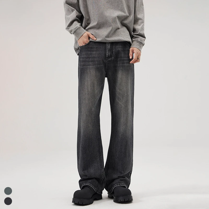 美式复古竹节纹路微喇牛仔裤男女款秋季潮牌高街vibe水洗休闲裤子