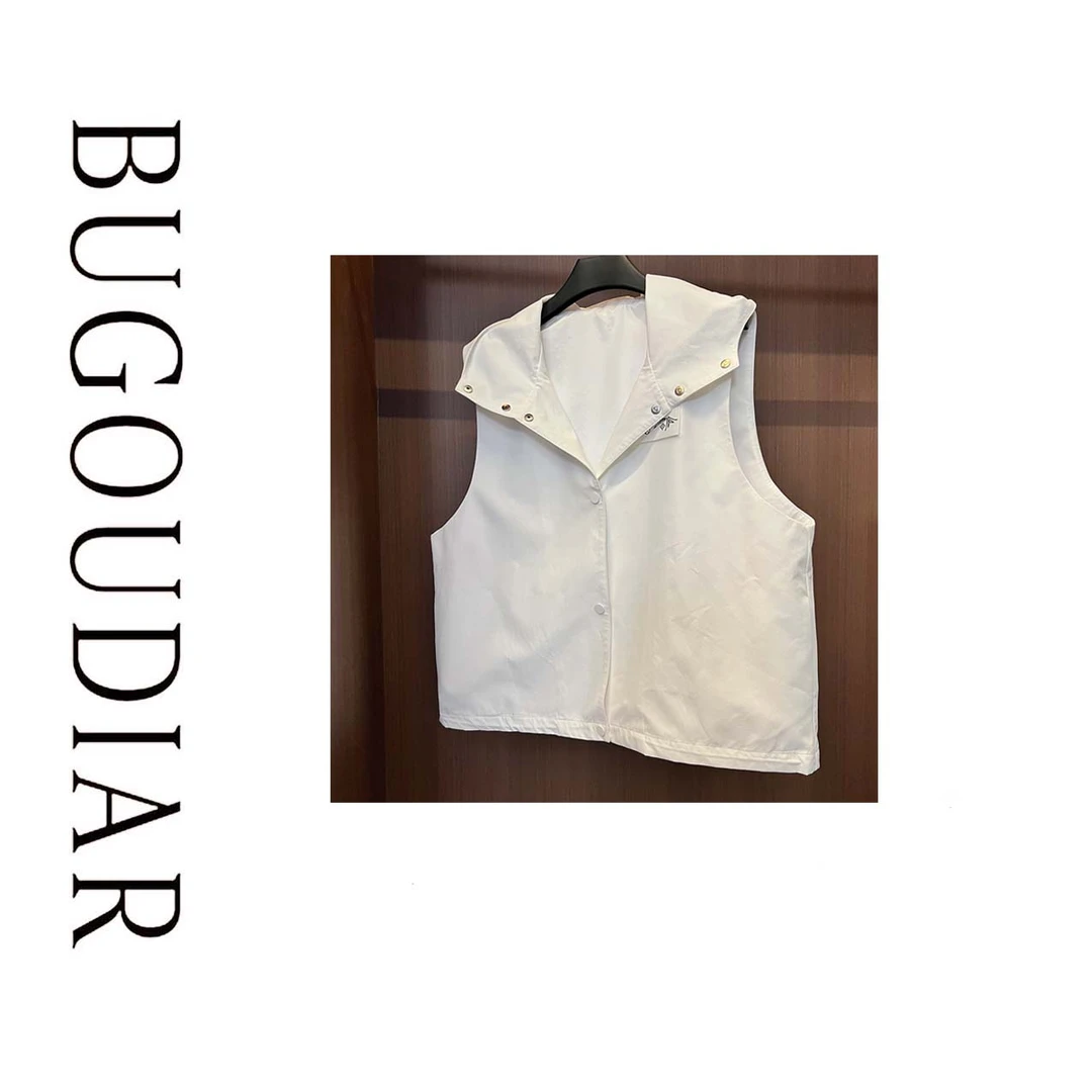 CAICAI休闲女士黑色设计师拼接时尚百搭薄款马甲Y021