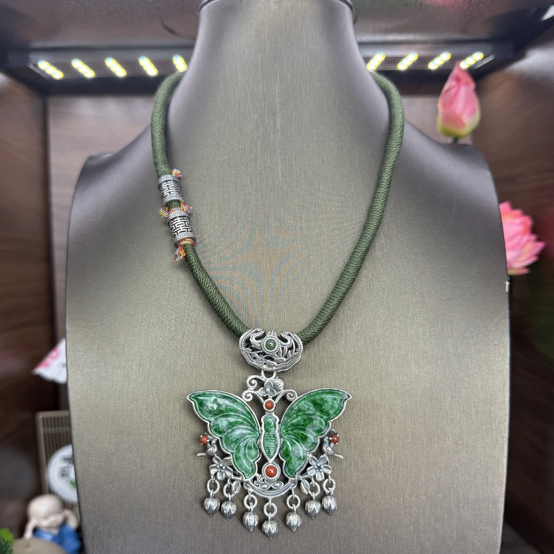 吊坠925银 小郑家纯银手工錾刻吊坠蝴蝶