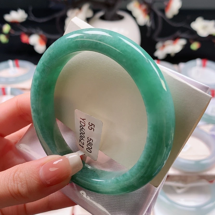 【闪购商品】未镶嵌手镯翡翠55菠菜绿正圈手镯