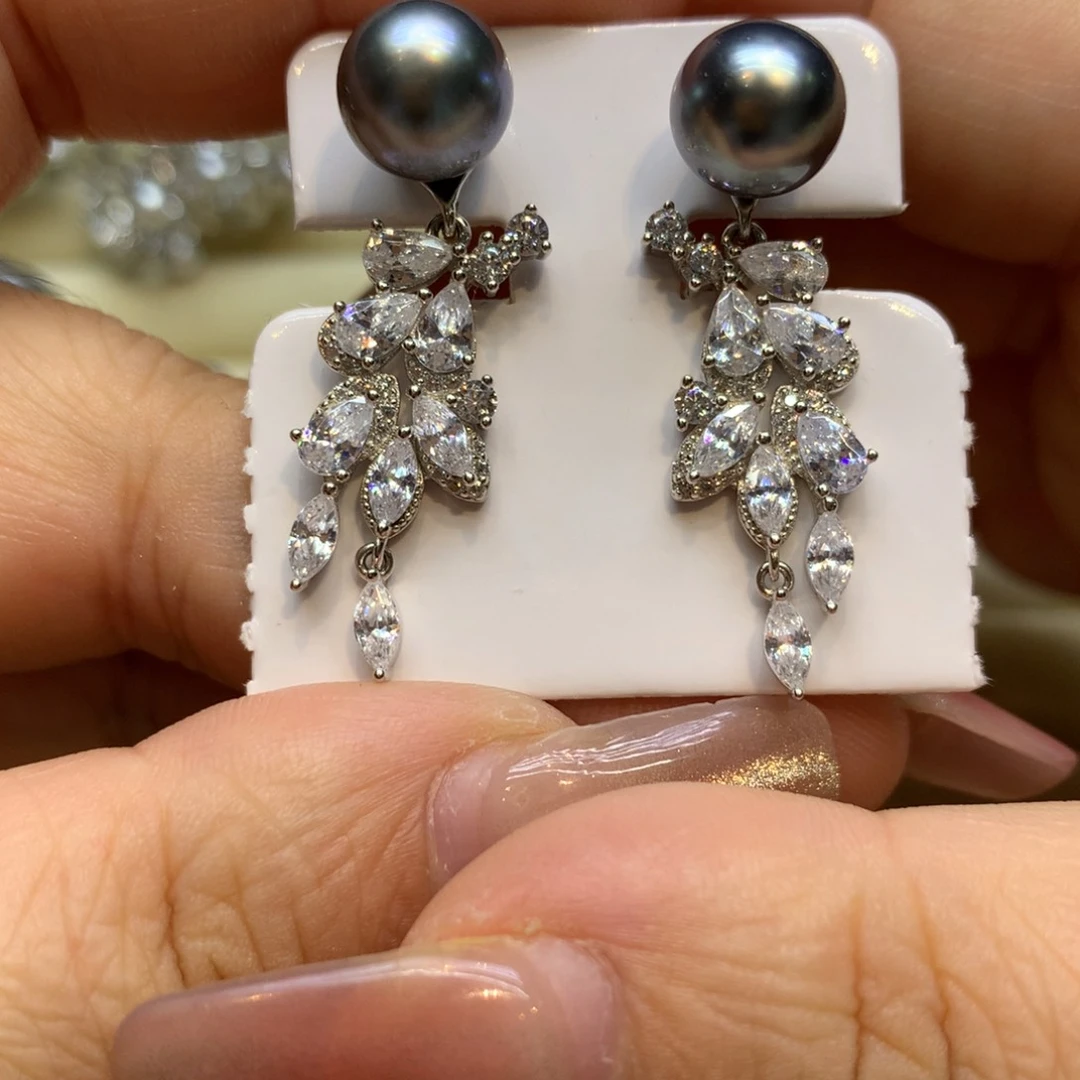 银S925镶嵌耳饰海水珍珠