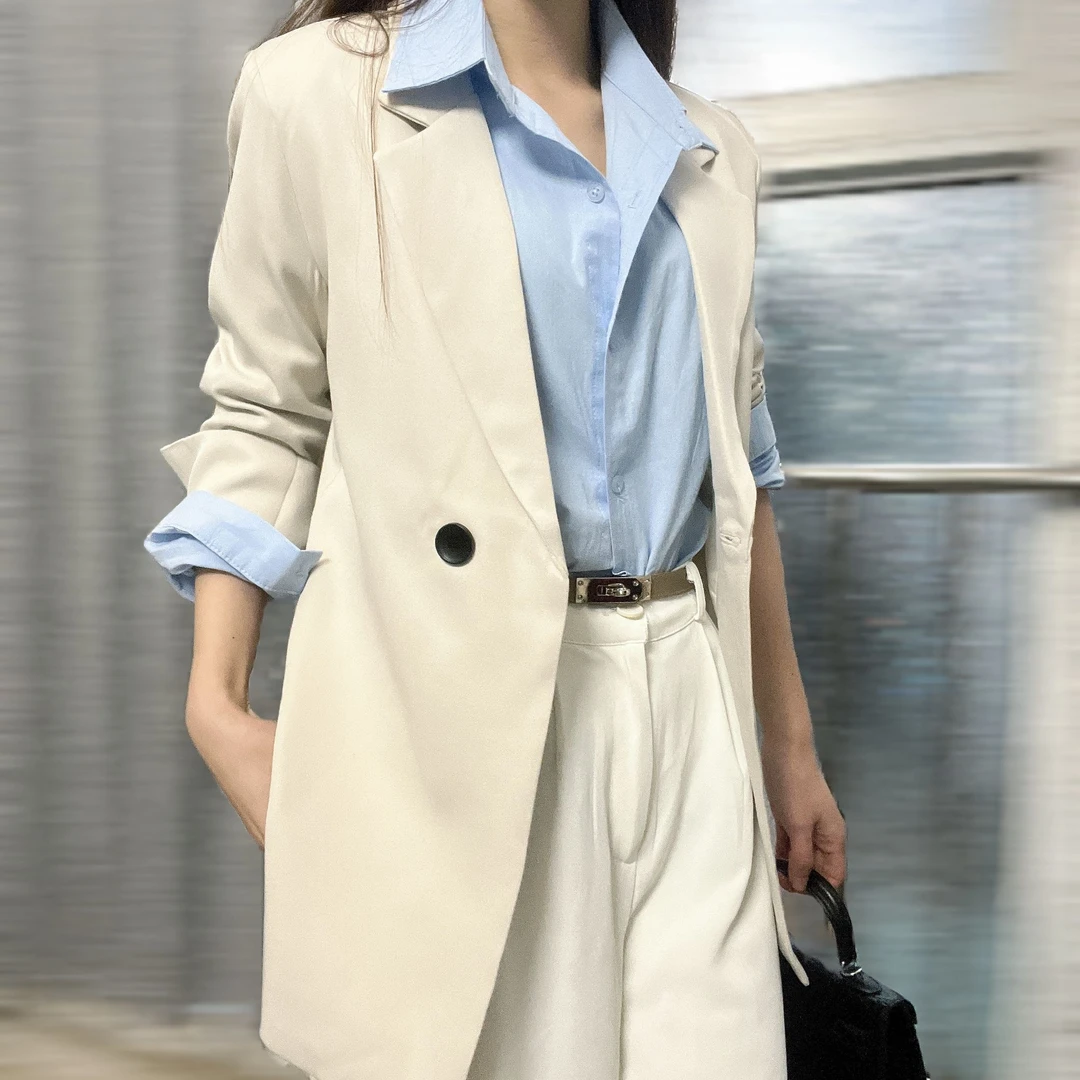 纽扣常规款女宽松型口袋拼接西装西服小西装春秋韩版时尚PP