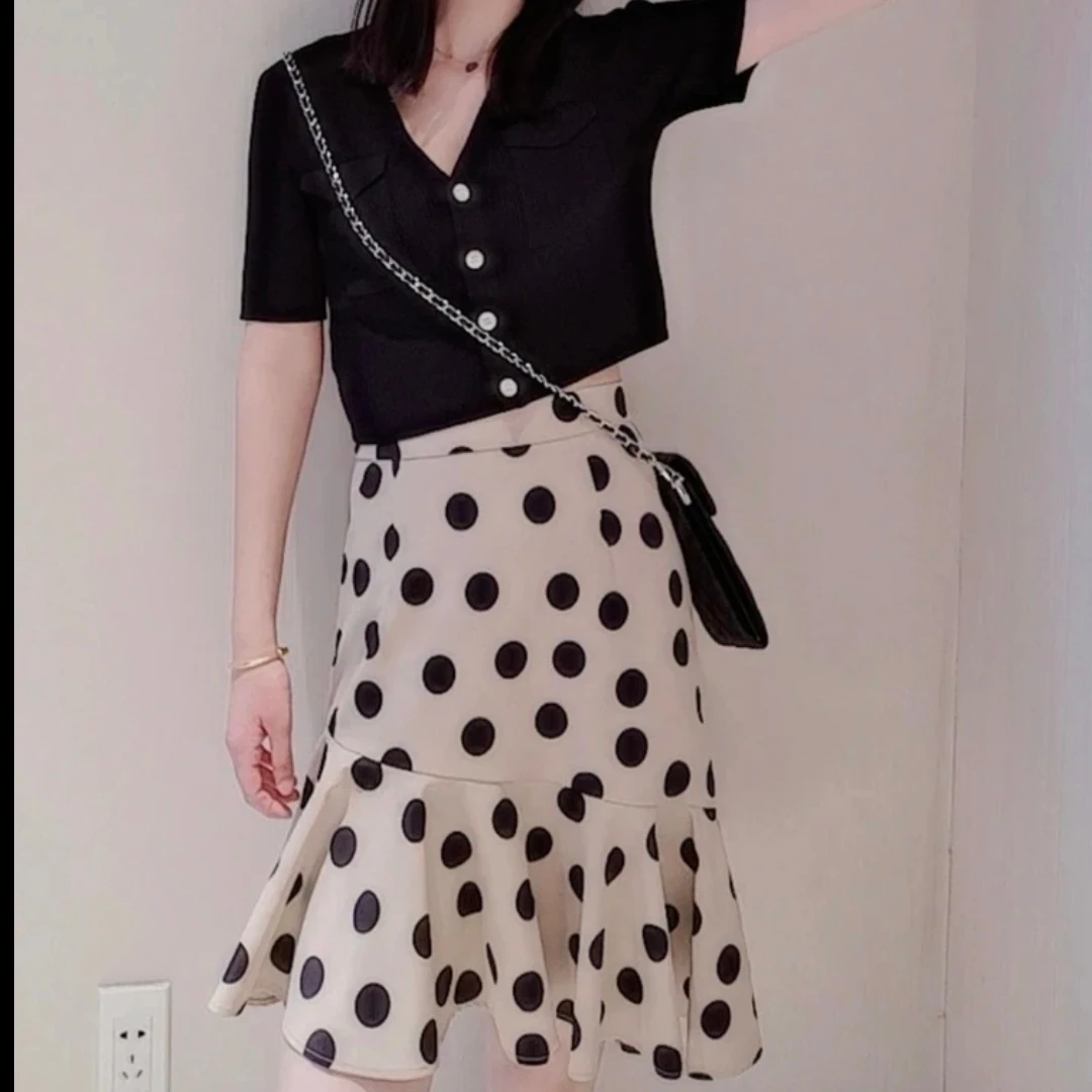 不退换 春夏高腰鱼尾半身裙夏季不规则波点