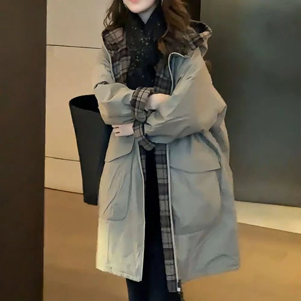 高档轻奢连帽女款宽松中长款棉衣2025冬季新款保暖显瘦气质双面穿
