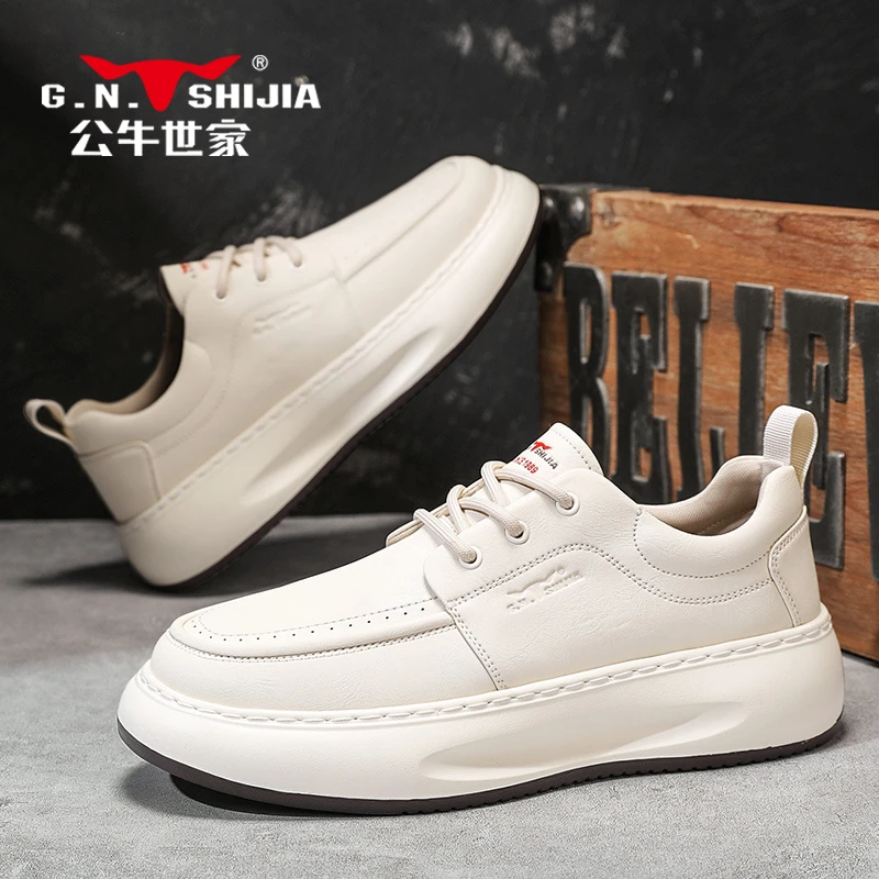 公牛世家男鞋春季新款休闲鞋软底小白鞋百搭男士经典时尚透气皮鞋