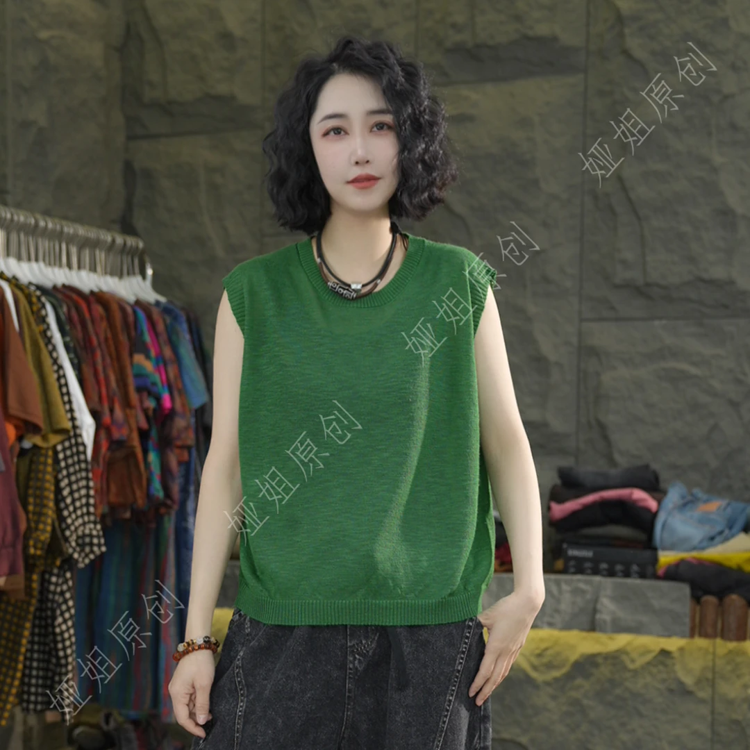 M24  春夏新款女装圆领针织套头休闲宽松潮流针织衫无袖毛衣