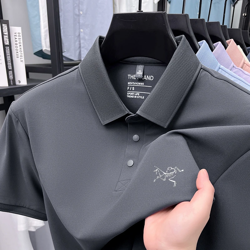 【奥莱撤柜】刺绣鸟男士短袖t恤夏季冰丝翻领高端半袖休闲polo衫