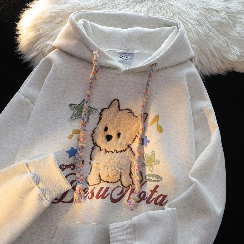 女童秋冬卫衣2025新款青少年休闲百搭秋装中大童刺绣加绒连帽上衣