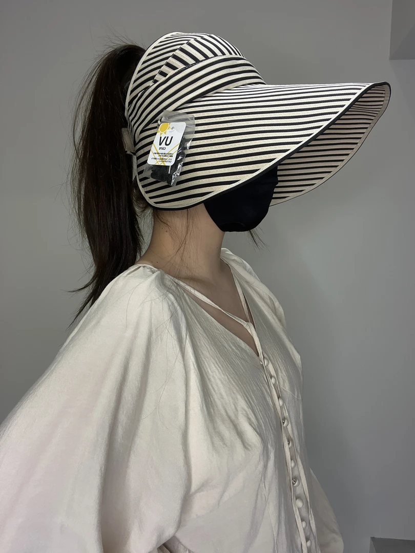 品质款-韩系条纹大檐太阳帽子女春夏季防晒紫外线可折叠遮阳帽