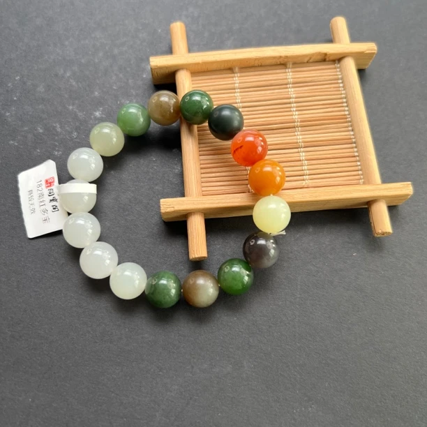 182号卡12多宝和田玉手串彩色多宝圆珠单圈手串简单大方百搭