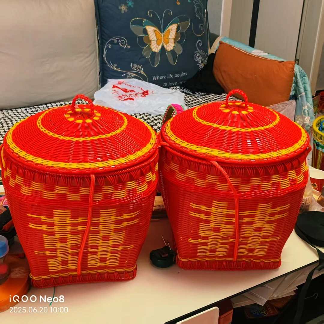 大号仿藤编箩筐簸箕纯制品适合搬家喜庆订婚结婚手工藤编收纳筐