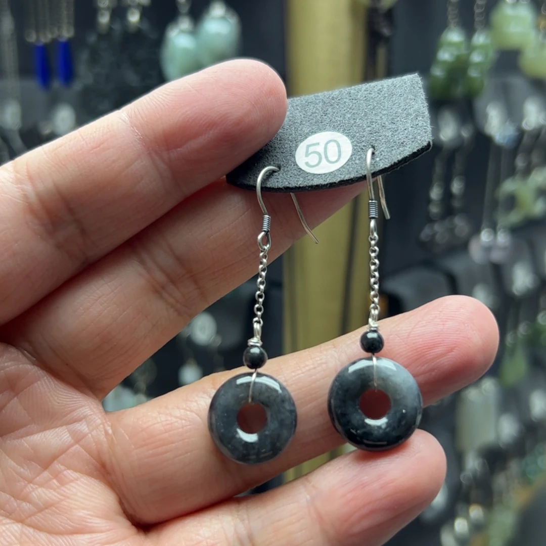 翡翠银S925镶嵌耳饰