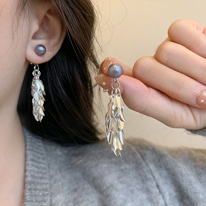 铜合金仿珍珠耳饰 麦穗流苏耳钉百搭新款小众设计时尚轻奢气质