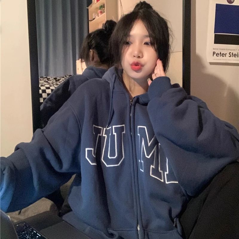 特大码300斤复古港风休闲连帽卫衣男女秋冬潮流宽松显瘦加厚外套