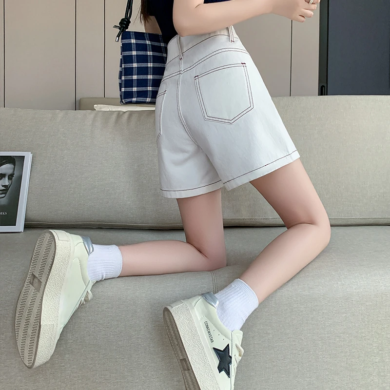 牛仔短裤女2025夏季新款高腰显瘦大码百搭宽松阔腿A字白色热裤