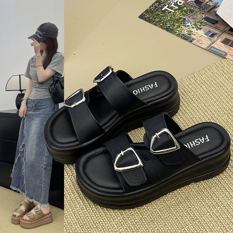 厚底外穿凉拖鞋女2025夏季防滑软底凉拖时尚百搭网红松糕底高跟鞋