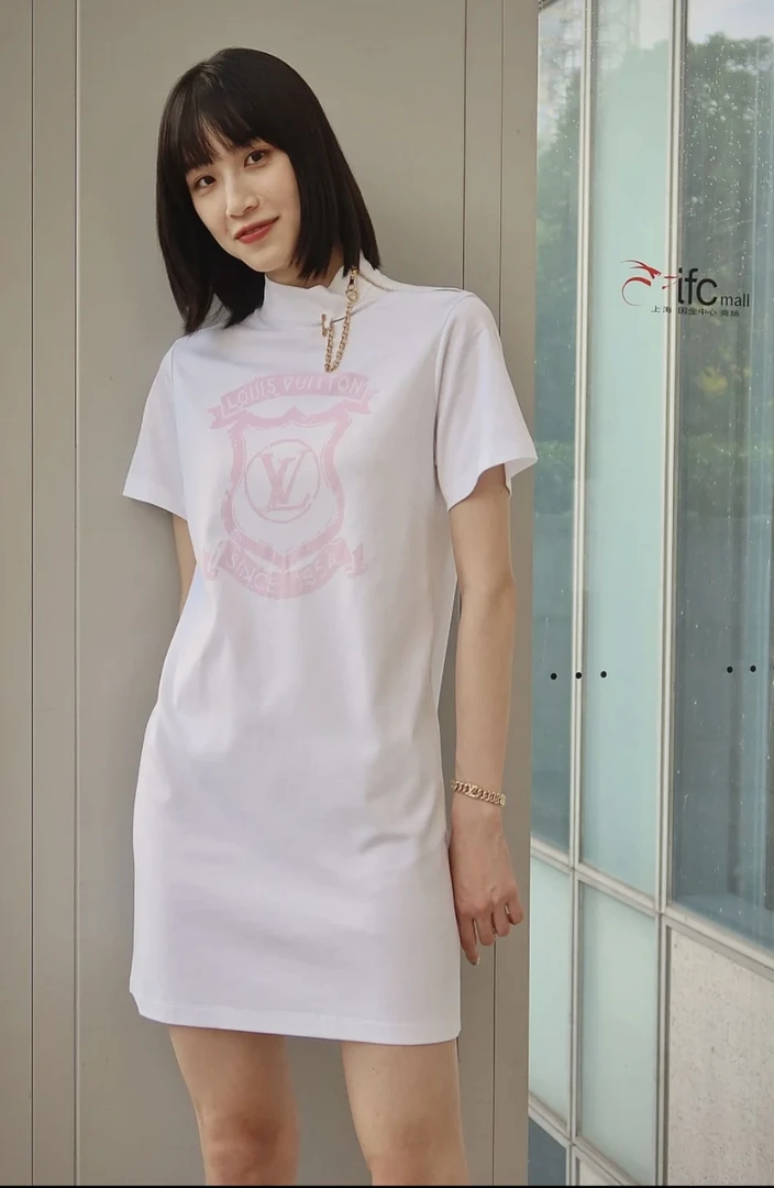 95新 LouisVuitton/路易威登  cc零九七 棉 链条短袖连衣裙 L码