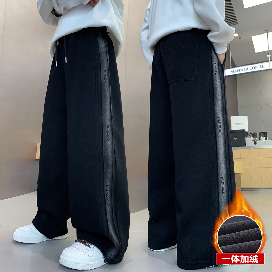 男童加绒裤子秋冬大童冬装运动长裤2025新款儿童一体绒卫裤青少年