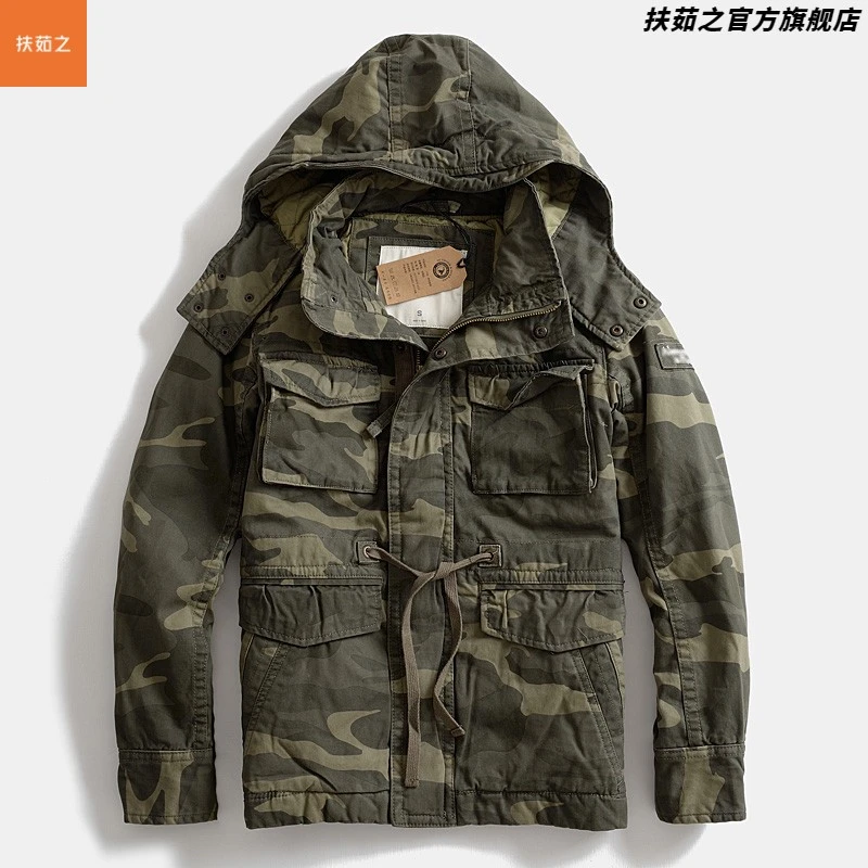 重磅冬季加厚棉服迷彩衣休闲多口袋连帽男士中长款外套大衣户外装
