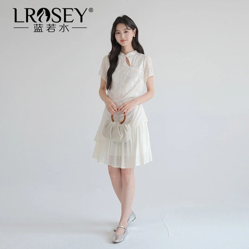 【不规则拼接刺绣改良旗袍裙】大码女装夏新款新中式连衣裙8369