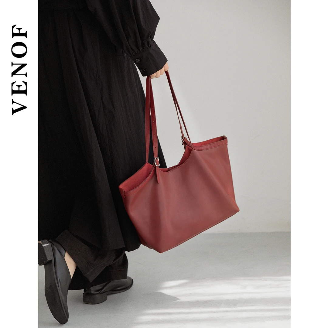 VENOF/维洛芬牛皮方舟 红色结婚包植鞣真牛皮大容量复古托特包