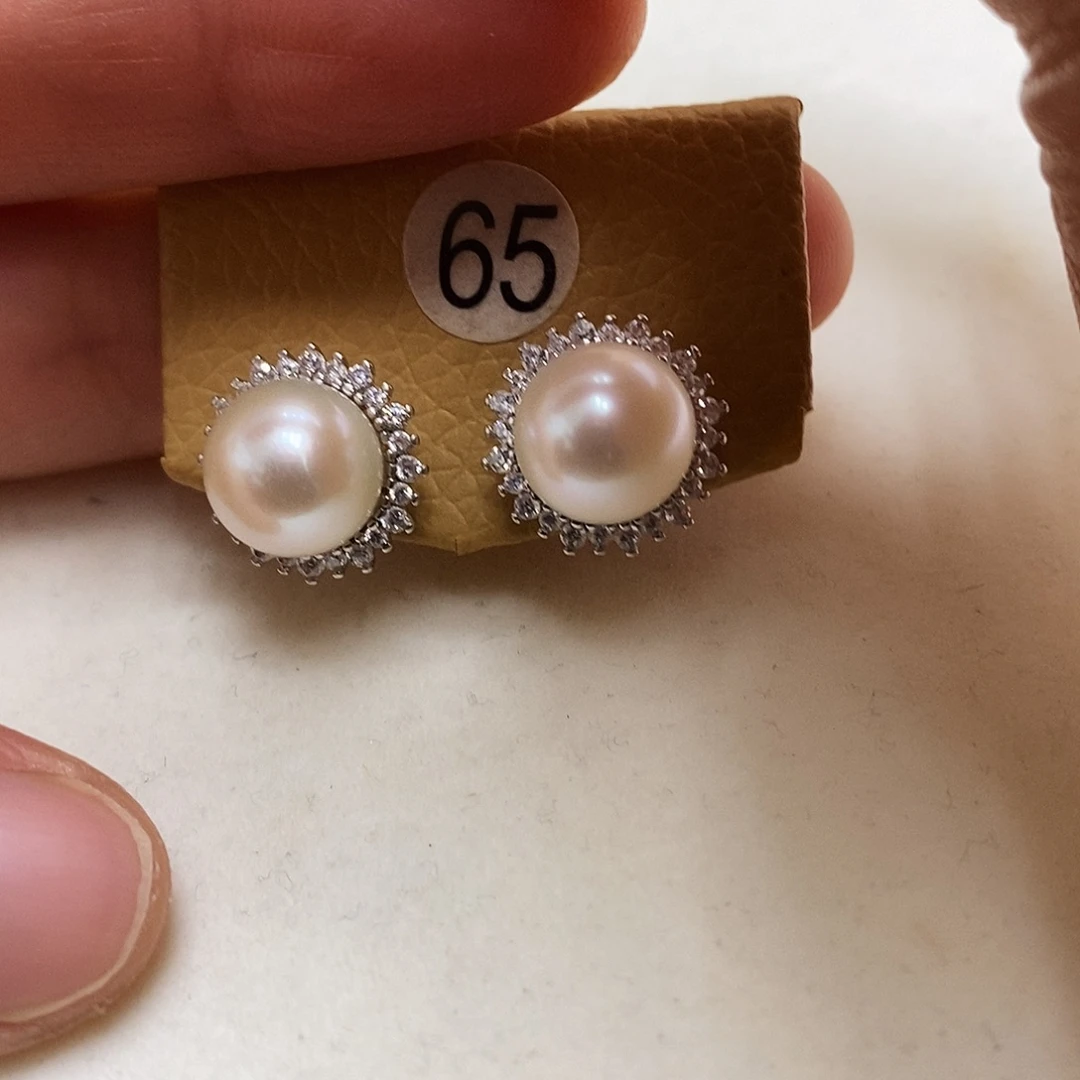 耳饰银S925镶嵌淡水珍珠