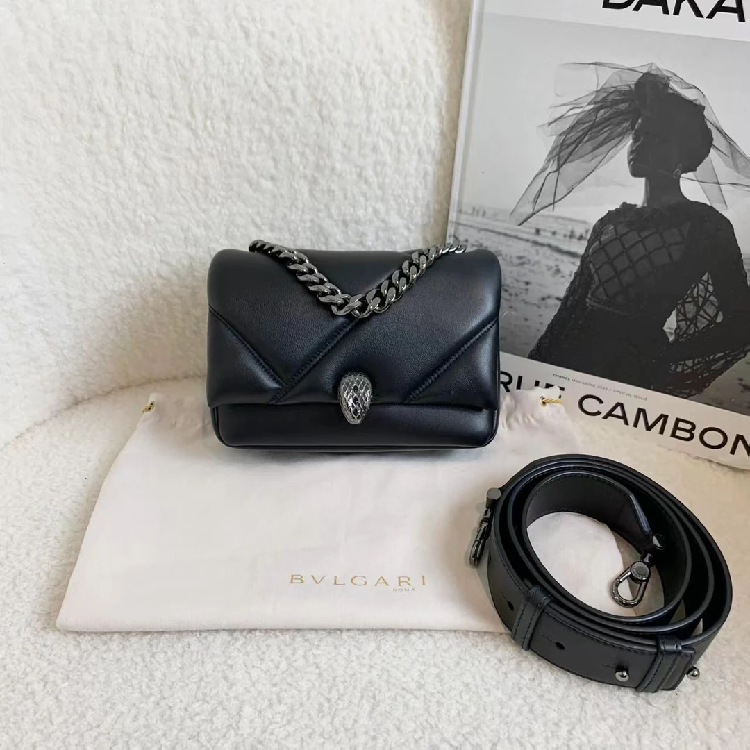 99新 BVLGARI/宝格丽 壹臻/黑色mini云朵蛇头包 15464988
