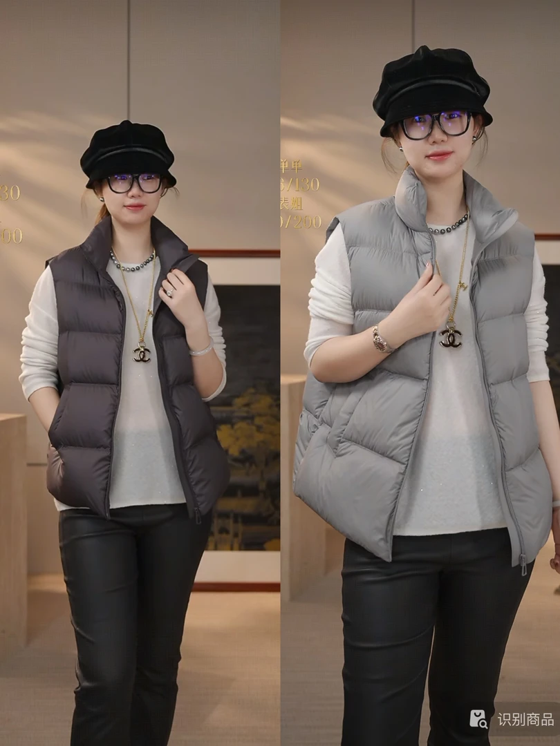 【花满林】三色站领填充物白鹅绒羽绒马夹33231