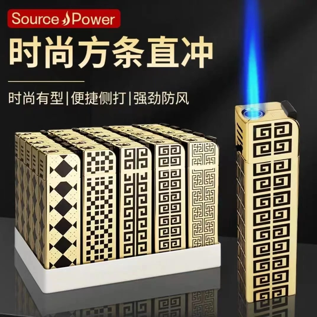 高档蓝焰直冲创意个性高颜值防风防爆金属斜打充气复古耐用打火机