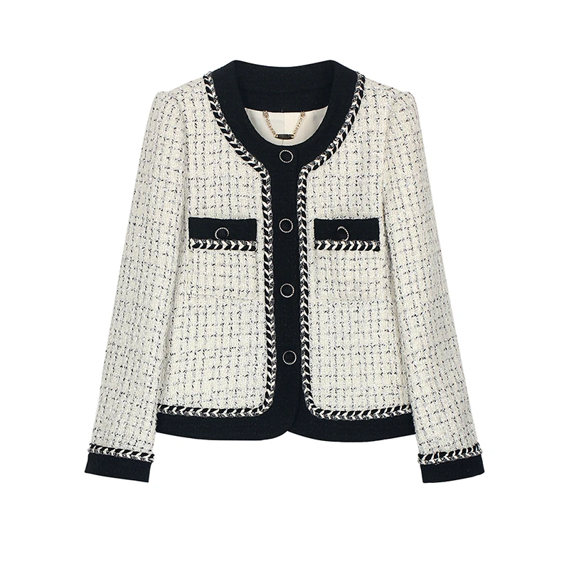 【龙哥质造】韩系气质小香风别致粗花呢外套设计感上衣女25130