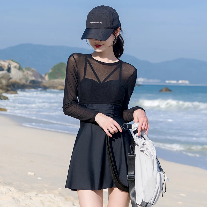 【福利款】80-150斤泳衣钢圈聚拢裙式保守遮肚显瘦泡温泉游泳度假款