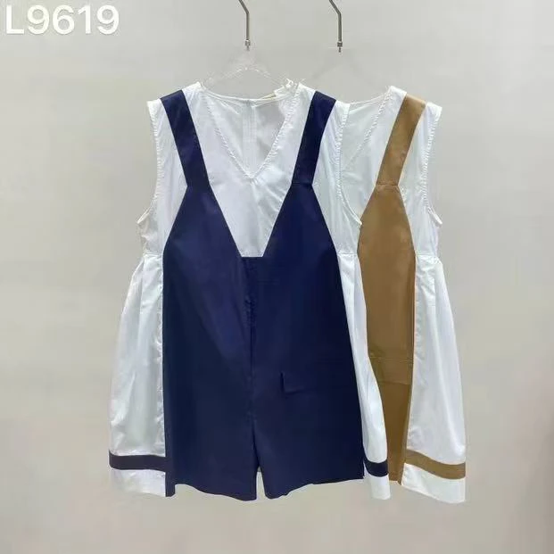 【BAI】小众撞色假两件减龄无袖连体裤9619