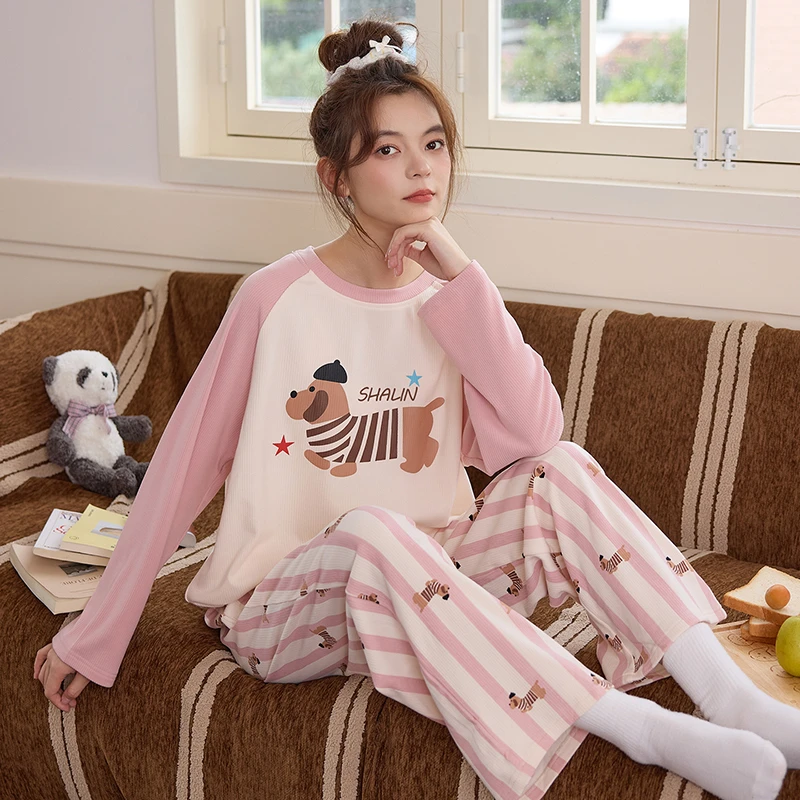 睡衣女秋冬季加厚德绒长袖保暖甜美学生宽松休闲可外穿家居服套装