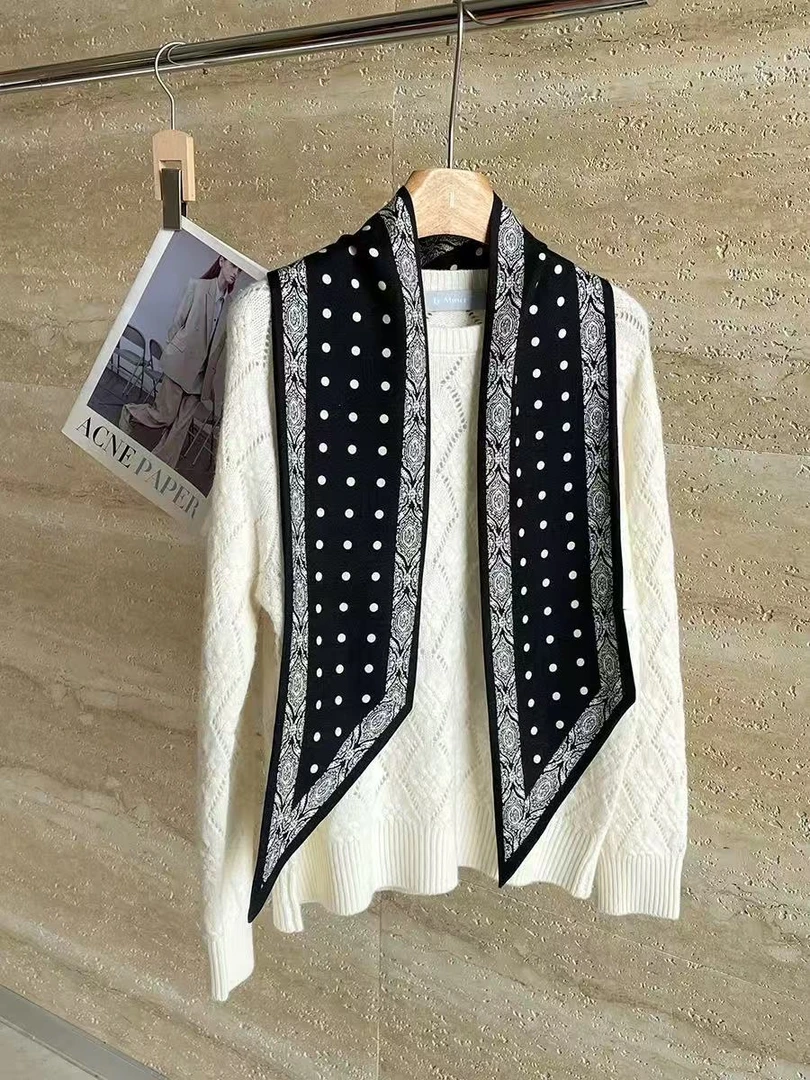 【腰果波点长巾】100桑蚕丝杭州真丝绸缎双面双层长条飘带领巾丝巾