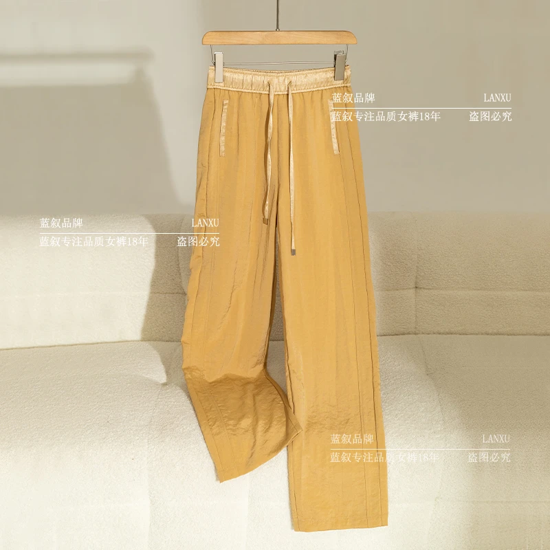 6552高级感天 丝醋酸缎面直筒裤女夏季新款轻奢松紧腰休闲裤