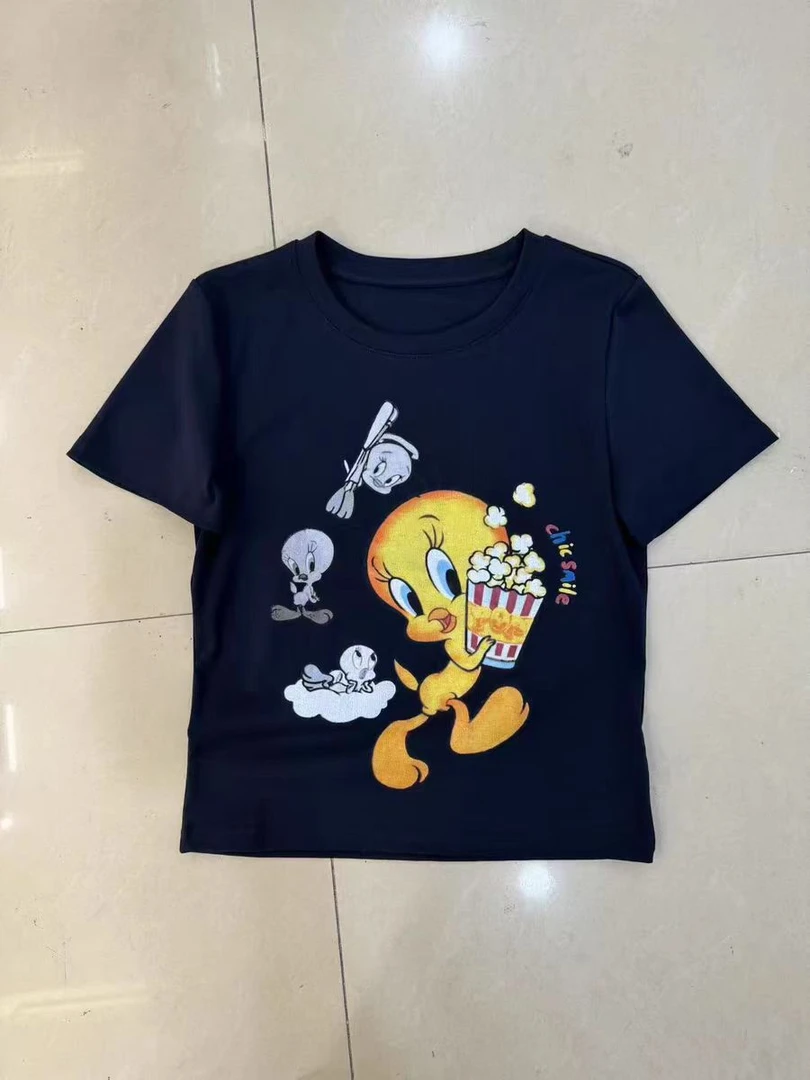 深圳南油高货2025夏季新款圆领趣味卡通印花修身显瘦百搭短袖T恤