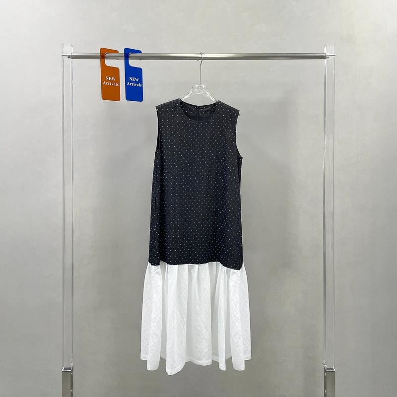 YKS欧货夏新款时尚洋气波点连衣裙圆领无袖拼接显瘦长裙女250951