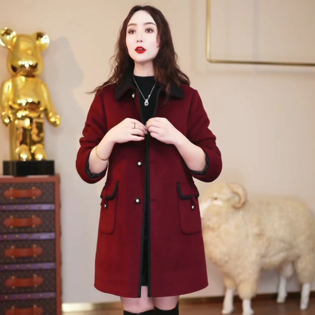 双面穿羊毛呢大衣羽绒服女2025冬季新款妈妈装显档次抗寒保暖外套