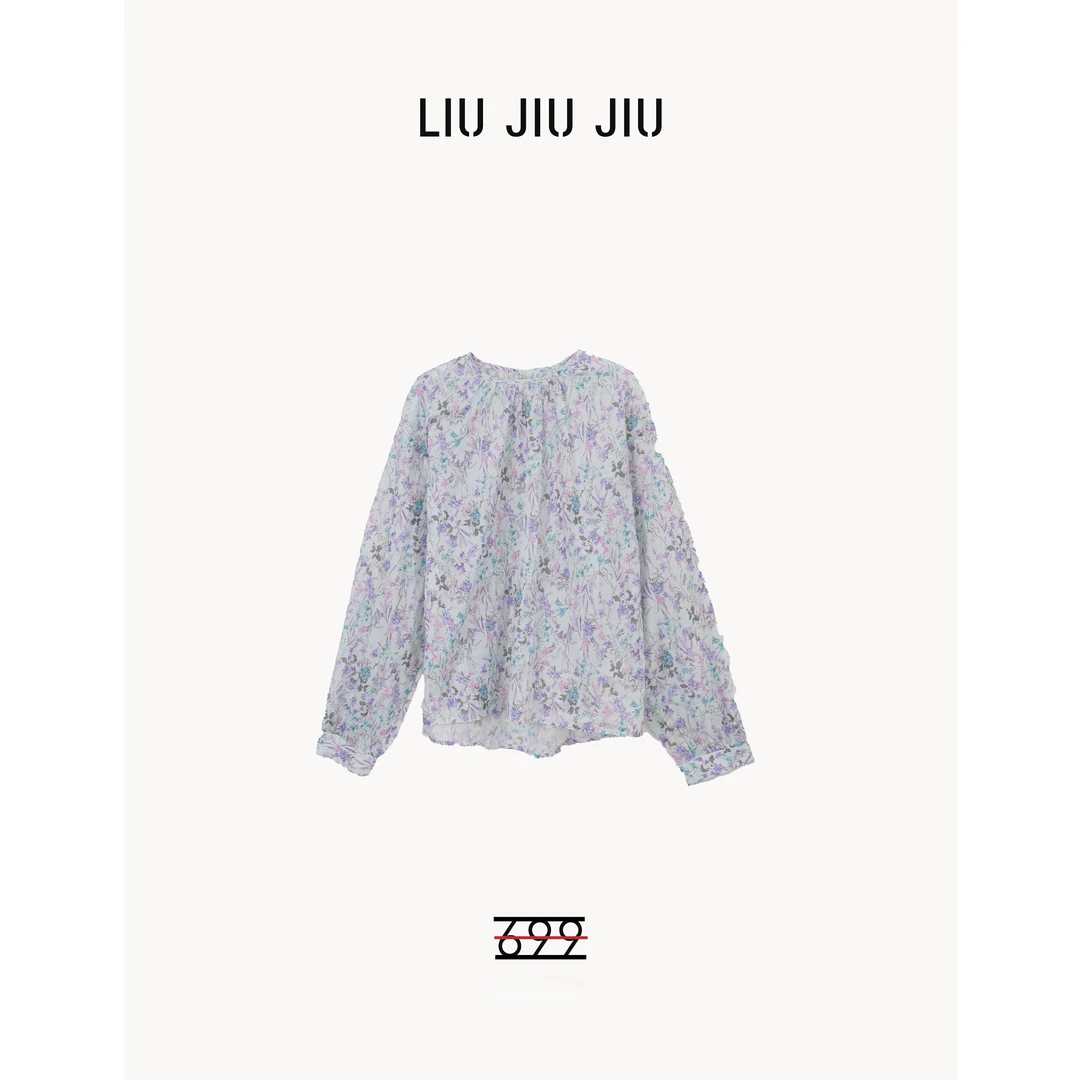 LIUJIUJIU 法式别致浪漫圆领碎花时尚小众百搭显瘦衬衫CS3490L