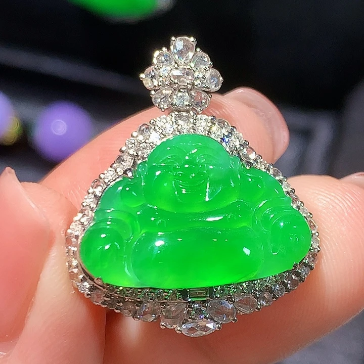 翡翠18K金镶嵌吊坠(不含链)