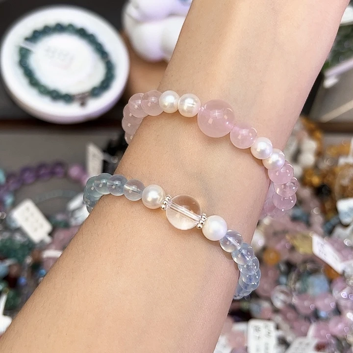 水晶手链银S925镶嵌粉水