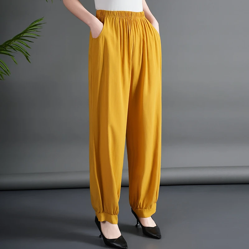 女士休闲裤夏季薄款洋气灯笼裤宽松棉绸裤子高腰大码显瘦防蚊裤