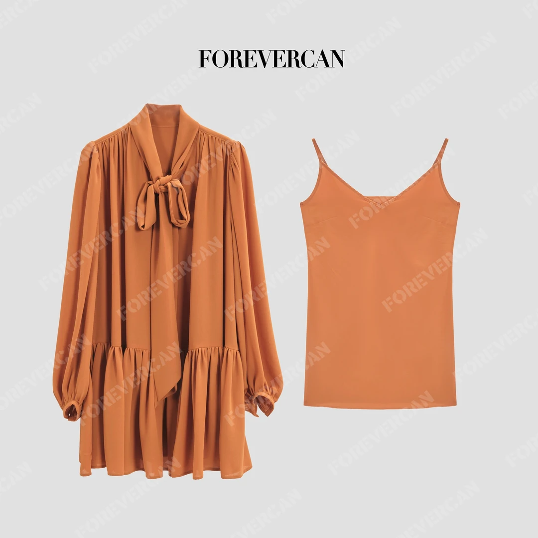 FOREVERCAN“秋楹”法式立裁蝴蝶结长袖迷你连衣裙SD23693