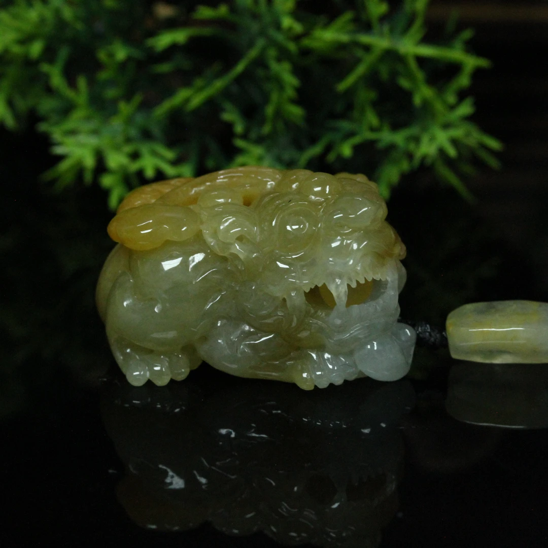 天然缅甸翡翠A货黄翡财源汇聚貔貅吊坠/01027088/拍卖