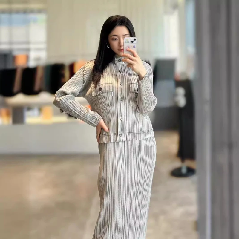 褶皱设计感官网立领仿牛仔褶皱衬衫新款休闲修身显瘦长袖上衣外套