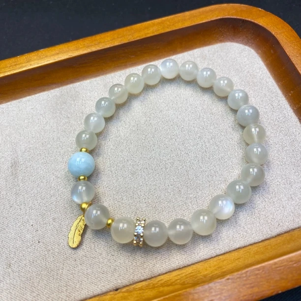 A505-李寻欢珠宝【白月光7mm+羽毛坠】单圈手串-多样性发一